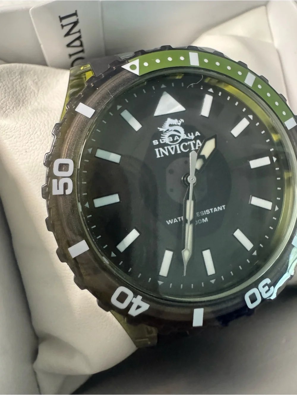 #141 Invicta Black Dial Watch with Green Bezel Accents